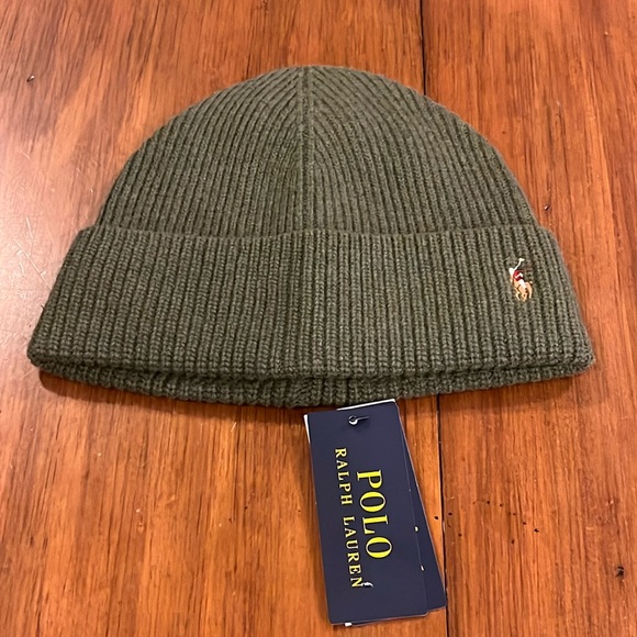 Polo Ralph Lauren Winter Beanie Cuff Hat new wool Mens green - Picture 1 of 4